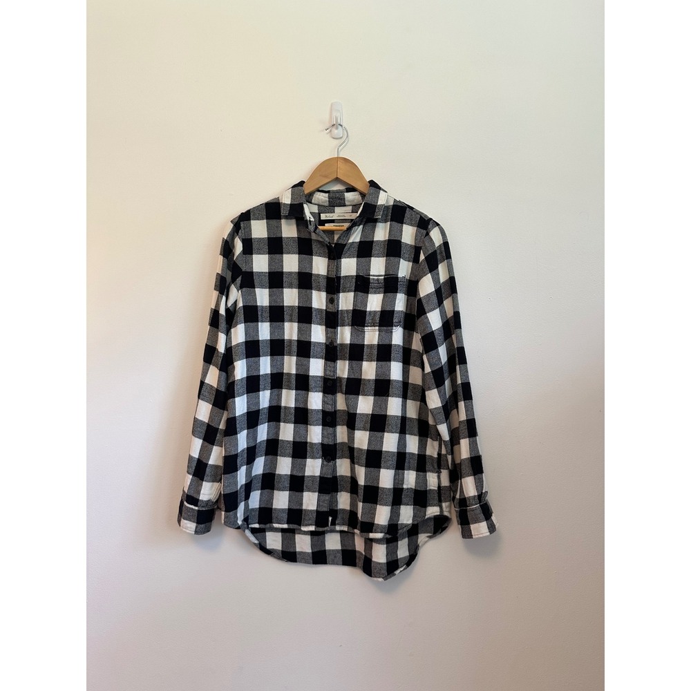 Woolrich Pemberton Black and White Buffalo Plaid Cotton Flannel Shirt | Small